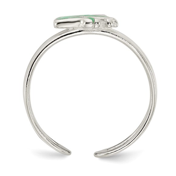 925 Sterling Silver Green Enameled Frog Toe Ring - Picture 2 of 6
